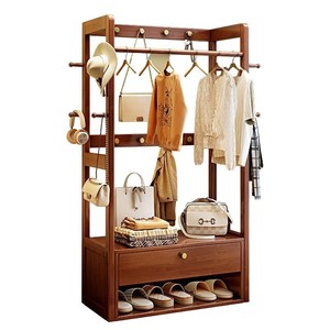 Solid Wood Coat Rack With Mirror Storage Drawer <b>Shoe</b> Rack For Bedroom Home Use Modern Minimalist Style 64-124CM - Product Image 5
