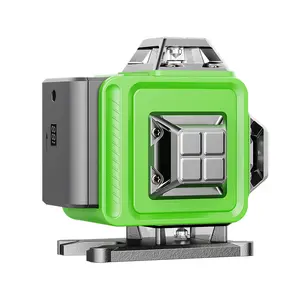 4D lazer seviyesi 360 kendinden tesviye, inşaat ve resim asılı için yeşil lazer seviye hattı aracı, 2 şarj edilebilir piller