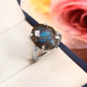 แหวนแลบราโดไรต์925สี่ง่ามสีไฟเงินแท้แบบคลาสสิกงานแฮนด์เมด - Product Image 3