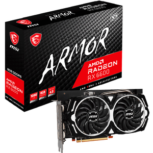 Carte graphique MSI Radeon RX <span class=keywords><strong>6600</strong></span> ARMOR 8G V1 d'occasion avec 8 Go de mémoire GDDR6, vitesse de mémoire de 14 Gbps, alimentée par <span class=keywords><strong>AMD</strong></span> Radeon RX <span class=keywords><strong>6600</strong></span> - Product Image 1