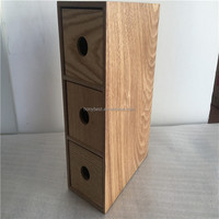 Petite commode en bois de frêne avec 3 mini-tiroirs en MDF, meuble de rangement en bois pour bureau à domicile