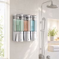 Distributeur de savon liquide à 3 compartiments pour hôtel, montage mural, distributeur manuel de shampoing, d'après-shampoing et de gel douche
