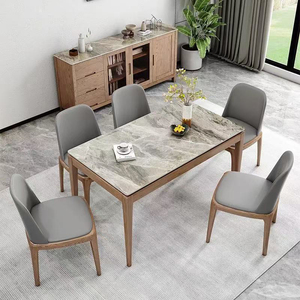 Bắc Âu Sang Trọng Hiện Đại Hình Chữ Nhật Bằng Đá Cẩm Thạch Rắn Gỗ Bàn Ăn Ghế Bộ 4 6 Chỗ Ngồi Nhà Bếp Bảng Đồ Nội Thất Trang Trại Phong Cách Thiết Kế - Product Image 2