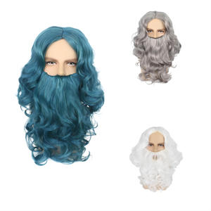 Perruque Père Noël <span class=keywords><strong>Barbe</strong></span> Partie Moyenne-Bleu Gris Blanc Long Cheveux Bouclés Cosplay pour Noël Halloween Costume Party - Product Image 1