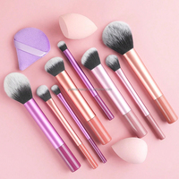 Brosse de Maquillage la Plus Vendue Accessoires de Beauté Personnels avec Houppette Professionnelle Ensemble de 8 Pinceaux de Maquillage avec Éponge à Maquillage