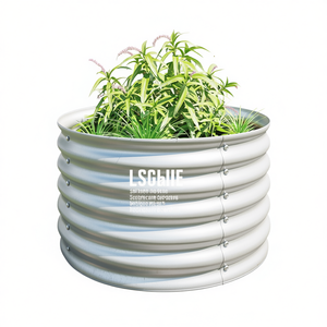 Jardinière surélevée en acier galvanisé argenté LSCHE, ronde, durable, pour jardin - Product Image 1