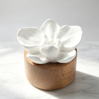 Diffuseur d'huiles essentielles en plâtre parfumé aux fleurs, en céramique de porcelaine faite à la main sur base en bois, pour parfumer l'ambiance de la maison