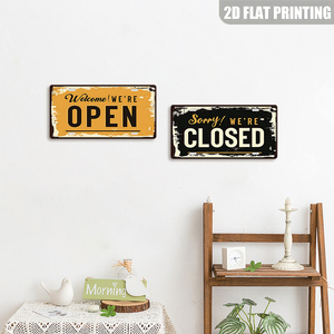 Insegna Metallica Lunga Piana Aperta/Chiusa per Attività Commerciali, Stampa 2D, Stile Retrò con Tipografia Effetto Invecchiato, Decorazione Murale da Appendere per Caffè, Bar, Negozi - Product Image 2