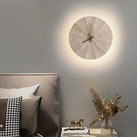 Lampu Dinding Jam Modern Kreatif Grosir Online, Wabi-sabi Bulat Kuning Travertine untuk Ruang Tamu Kamar Tidur