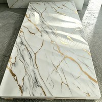 Panneaux et planches muraux en PVC effet marbre, finition brillante, 4x8 pieds, imperméables, légers, avec placage bois, résistants aux UV, pour projets DIY d'hôtels et villas