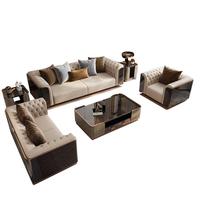 Ensemble de canapé modulaire moderne Revêtement en cuir véritable Cadre en bois massif Design en forme de L pour salon de villa