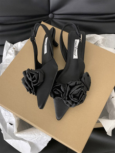 Vendita calda da donna <span class=keywords><strong>sandali</strong></span> estivi con tacchi bassi da donna con fiori rosa da donna scarpe di lusso Slingback scarpe con <span class=keywords><strong>tacco</strong></span> sandalo - Product Image 4
