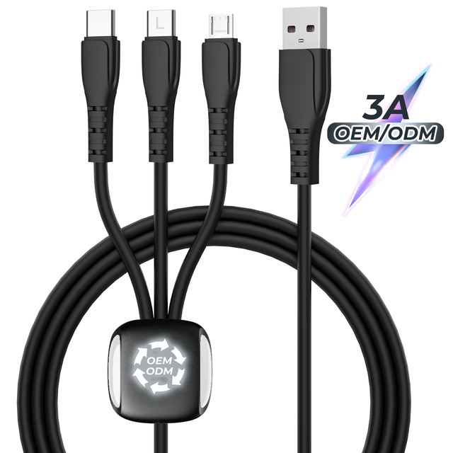 Private Mould 1.2m 3 in 1 Micro USB Type C Cable Fast Charging Cable for iphone 16 Custom LED logo Cable for Oneplus Data Cord