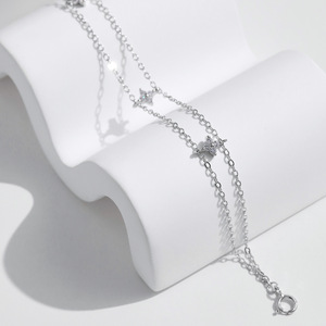 S925 Silver Rhodium Plated Chain <b>Bracelet</b> With Star Crystal Minimalist Everyday Wear Unisex Jewelry - Product Image 3
