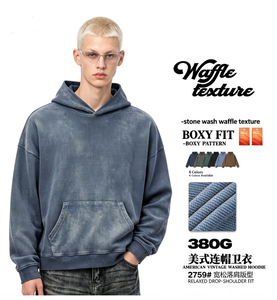 เสื้อฮู้ดดี้ลำลองผู้ชายแบบคลาสสิก 380G ลายตารางวอชวอเตอร์บลูม เนื้อผ้ามีเท็กซ์เจอร์ สวมใส่สบายและดูดี - Product Image 1