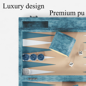 Tùy Chỉnh 18 inch sang trọng làm bằng tay PU da màu xanh cá sấu <span class=keywords><strong>backgammon</strong></span> thiết lập Hội Đồng Quản trị trò chơi - Product Image 3