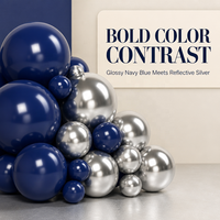Kit d'arche de ballons en latex bleu marine et argent métallisé chromé, différentes tailles, pour décorations de fête d'anniversaire et de baby shower