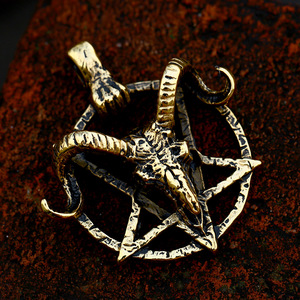 SS8-853P Steel Soldier Stainless Steel <strong>Pentagram</strong> Pan God Skull <strong>Goat</strong> <strong>Head</strong> Pendant Necklace Satanism Occult Metal Vintage Star - Product Image 6