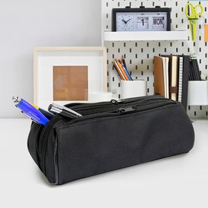 Trousse à crayons noire tendance pour l'école et le bureau, grande capacité, 2 compartiments, sans fermeture - Product Image 2