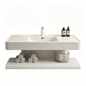 <span class=keywords><strong>Meuble</strong></span> de salle de bain suspendu mural moderne avec 2 niveaux et vasque simple ou double, personnalisable OEM <span class=keywords><strong>pour</strong></span> hôtel et maison - Product Image 3