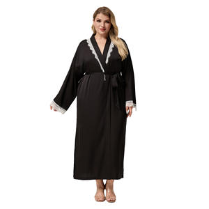 ชุดนอนผ้าซาตินชีฟองสำหรับผู้หญิง แบบเรียบหรู เซ็กซี่ แต่งขอบลูกไม้ แขนยาว อุ่นสบาย ไซส์ใหญ่ พร้อมเชือกผูกเอว เนื้อผ้านุ่ม - Product Image 5