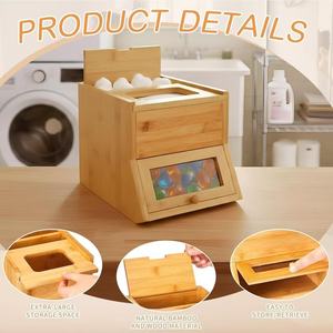Cross-border wooden laundry pod storage box with drawer, multi-functional tissue box, bathroom desktop storage organizer. - Product Image 1