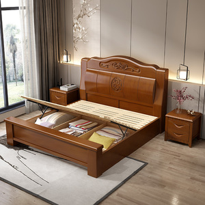 Hiện Đại Đơn Giản 1.8M Giường Đôi Mới Trung Quốc Phong Cách Gỗ Rắn Dày Có Thể Gập Lại Lưu Trữ Giường Nhà Máy Trực Tiếp Bán Hàng - Product Image 3