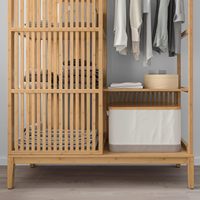 Porte-manteau et étagère de rangement en bambou naturel pour vêtements, sacs et chaussures – Idéal pour le salon