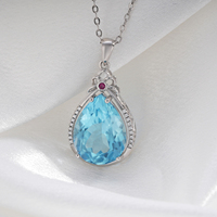 YBO Vintage bijoux fins 925 collier en argent Sterling 12x16MM naturel poire bleu topaze goutte d'eau pendentif pour mariage clavicule
