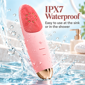 Brosse nettoyante pour le visage en silicone rose, rechargeable par USB, nettoyant facial vibrant, exfoliant, appareil de massage des pores en profondeur pour un usage domestique - Product Image 2