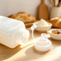 Vierkante plastic knijpfles voor saus, food grade PS, brede opening, condimenten dispenser met schaalverdeling voor koffie, bakken, restaurant, keuken