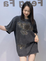 Kaos Musim Panas Trendi Lengan Pendek Leher Bulat Efek 3D Berhias Rhinestone Tie-dye Korea Unisex Ramah Ukuran Besar untuk Pakaian Pasangan