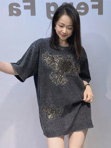 T-shirt Estiva Trendy Unisex Taglie Forti con Effetto 3D Tie-Dye Coreano e Strass, Girocollo a Maniche Corte, Ideale per Outfit di <span class=keywords><strong>Coppia</strong></span> - Product Image 5