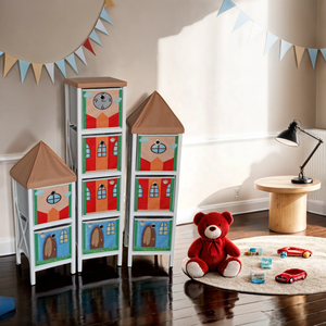 Precioso gabinete de Castillo de madera plegable, torre de almacenamiento para niños para juguetes, almacenamiento de tocador de tela para muebles de sala de estar - Product Image 4