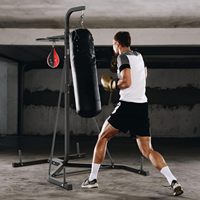 Support de boxe robuste avec deux positions de suspension, cadre en acier 2-en-1 pour sac de frappe et sac de vitesse, idéal pour l'entraînement des débutants et des professionnels