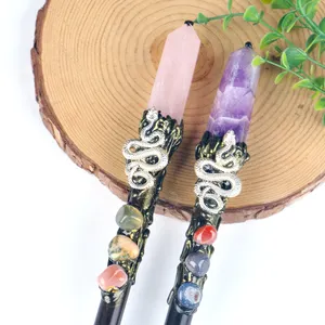 Wholesale Gemstone Magic Wand Amethyst Rose Quartz Citrine Clear Quartz Rainbow Fluorite Stick For Decoration