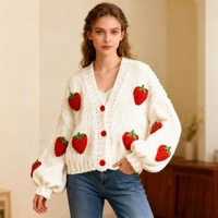 Losse damestrui met lange mouwen, streetstyle, V-hals, gebreide blouse, herfst-winter, katoenmix, verdikt garen, open cardigan