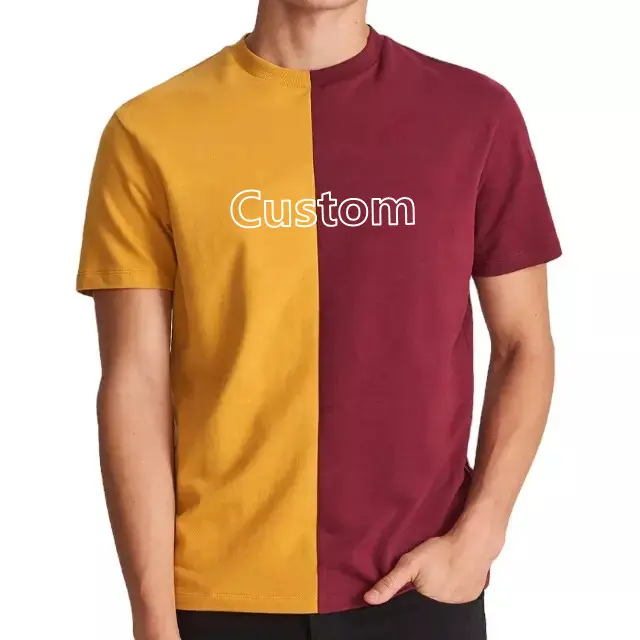 Custom Colors Men Split Two Tone Color Block T Shirt half and half t shirt With Custom Logo