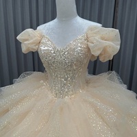 Robe de bal robe de soirée Quinceanera Puffy perles Appliques bohème dentelle cristal parole longueur robes de mariée fleur naturelle