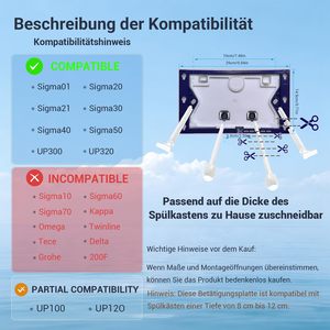 Plaque de commande de chasse d'eau compatible avec les actuateurs Geberit Sigma UP300 et UP320, double chasse - Product Image 5
