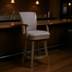 Sgabello da bar girevole Williams, altezza bancone, telaio in legno, lino grigio mélange, 27 pollici - Product Image 2