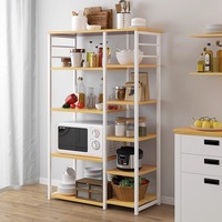 Organisateur de cuisine multifonctionnel en bois sur pied à quatre niveaux ; Étagère de rangement domestique peu encombrante pour micro-ondes et condiments