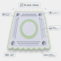 Tapis de Mahjong flottant de 32 pouces en mousse EVA pour piscine avec 4 supports intégrés pour tuiles, 4 porte-gobelets, bord festonné antidérapant, utilisation en extérieur