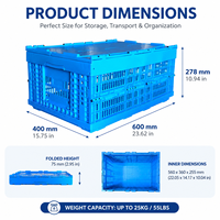 HUADING 600*400*278 mm Caisse de rangement en plastique PP pliable et empilable, sécurisée pour les enfants, pour chambre d'enfant