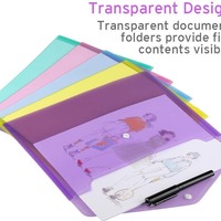 Vente en gros directe X1015 Classeur de documents A4 en PP transparent, classeur exécutif avec bouton de couleur, porte-documents avec poche à motif, produits de classement