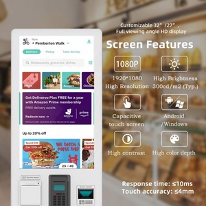 27/32 Inch Smart Order Qr Barcode Display <b>Printer</b> Black/White Color Wall Mount Self-Service Kiosk Cash/Cashless Payment for - Product Image 3