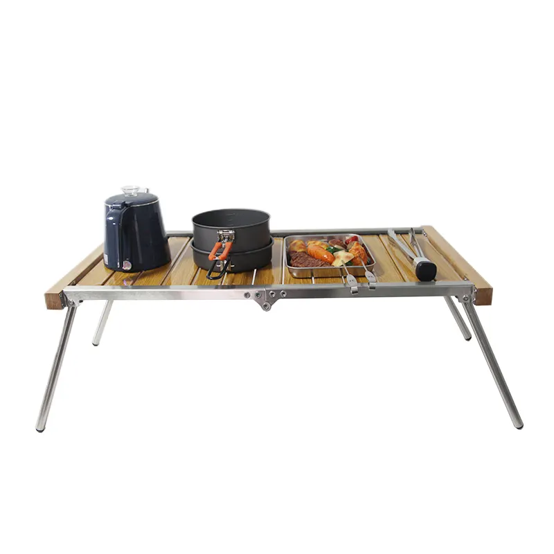 Modern Design Aluminium & Houten Snack Klaptafel Voor Buiten Voor Kampvissen Picknick Camping Eetkamerstoel