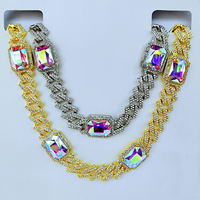 Hip Hop AB Gem Glass – chaîne à maillons cubains de 15MM en or et argent, collier cubain en strass pavé de Miami
