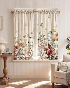 Rideaux de cuisine floraux vintage, rideaux courts pour fenêtre de cuisine, draperies de café printanières, passe-tringle pour fenêtres, filtrant la lumière, 2 panneaux - Product Image 3