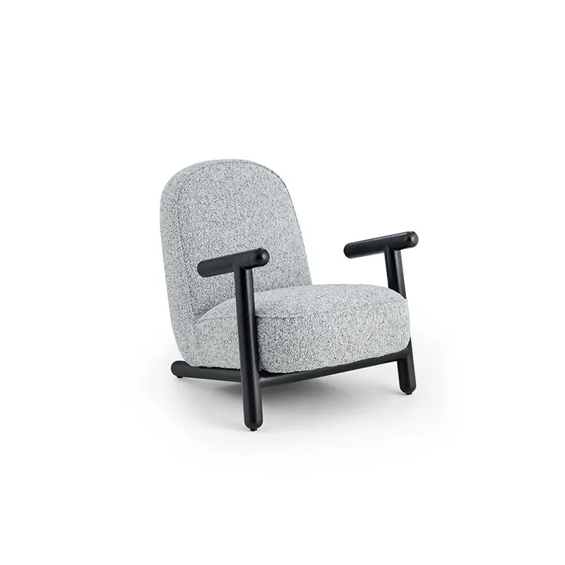 Кресло из серой льняной ткани с откидывающейся спинкой и подлокотником